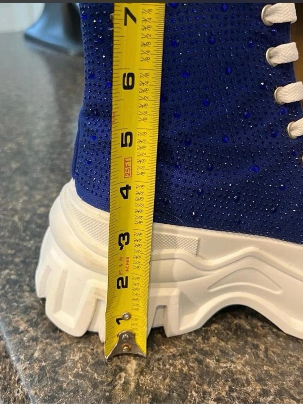 Blue Platform High-Top Sneakers with White Lug Sole